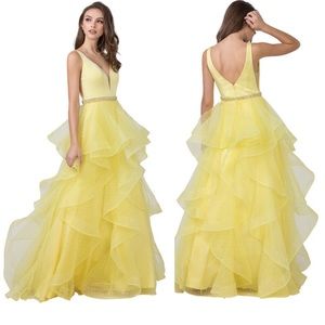 Pale Yellow Evening Gown. Prom Dress. XXS- 3XL.